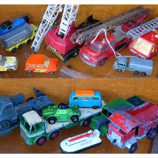 COLLECTION OF ASST PLAYWORN DINKY, MATCHBOX ETC TOYS