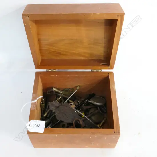 BOX OF ASST CLOCK KEYS, ETC