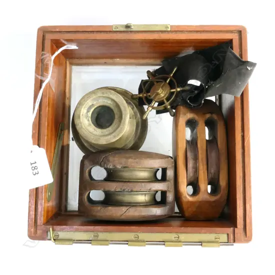 DECK CHRONOMETER LID ONLY w 2 SMALL WOODEN SINGLE SHEAVE YACHT'S BLOCKS, PLUS ODDS