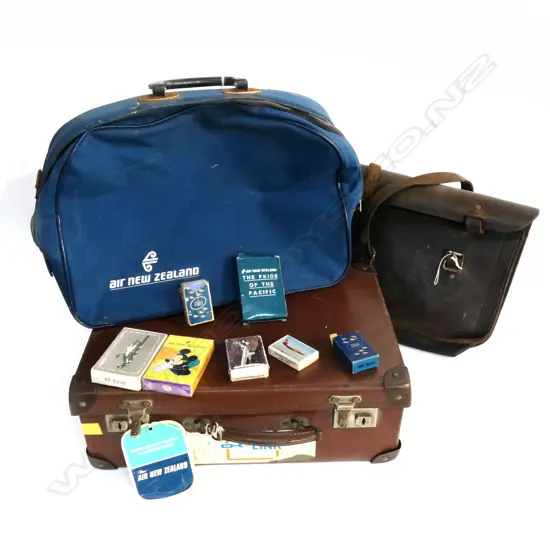 SETS OF PLAYING CARDS (ONE w FLYING BOAT); AIR NZ SATCHEL & SUITCASE