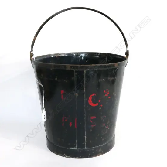 (M31) SHIPS FIRE BUCKET. BLACK ENAMEL.. H.320mm