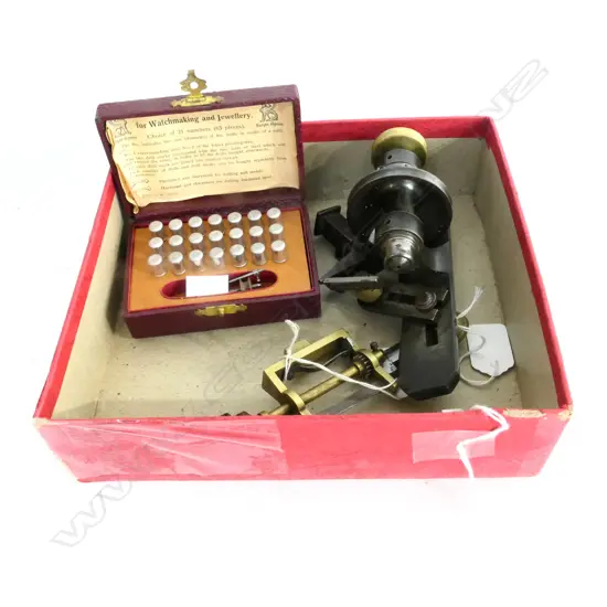 WATCHMAKER'S LATHE, MINI ANVIL, MAINSPRING WINDER, ETC.