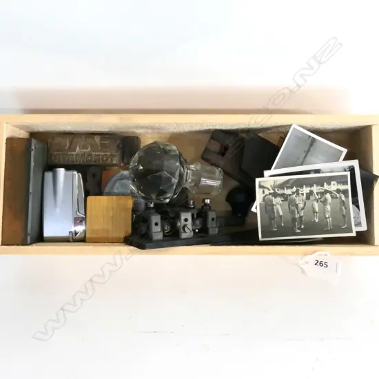LOT - MORSE KEY, DECANTER STOPPER, PRINTING BLOCKS, AIR NZ LIGHTER, ETC.