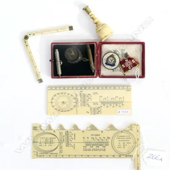 IVORY FOLDING RULE, IVORY HANDLED WAX SEAL, USSCo ENAMEL BADGE & LODGE MEDALLION...