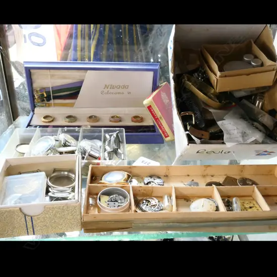 ASST WATCH PARTS & MOVEMENTS, PLUS NIVARDA COLORAMA WATCH BOXED