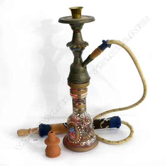 GLASS/BRASS HOOKAH PIPE. H.480mm