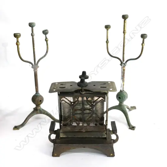 VINTAGE STARITE TOASTER & PR BRASS CANDELABRA. H.370mm