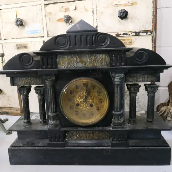 LGE VICTORIAN SLATE CLOCK (INCOMPLETE) W.400mm