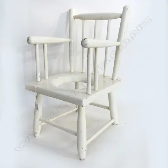 CHILD'S PAINTED COMMODE SPINDLE BACK CHAIR