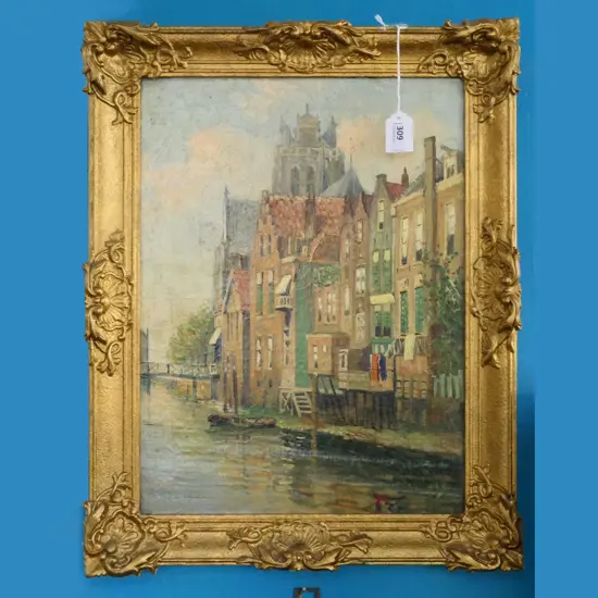 PIETER J. A. WAGEMANS (1879-1955) DORDECHT TOWNSCAPE, OIL ON BOARD, SIGNED. 380 x 290mm