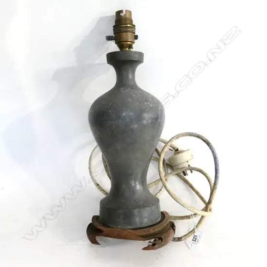 CHINESE PEWTER LAMP BASE, ENGRAVED w CALLIGRAPHY . AF. H.340mm