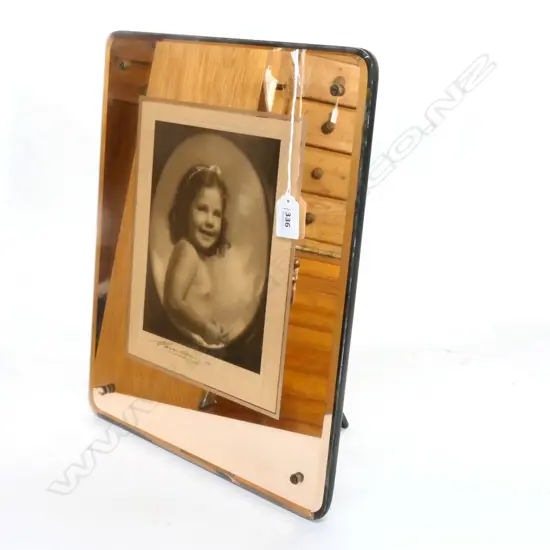 ART DECO 1937 MIRROR FRAMED PORTRAIT OF A YOUNG GIRL H.380mm