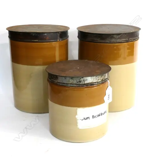 3 STONEWARE CHEMIST'S JARS. H.180mm