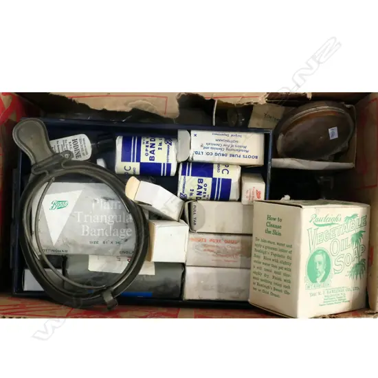 BOX - ASST PHARMCEUTICAL PACKAGING, MEASURES, TINS, ETC.