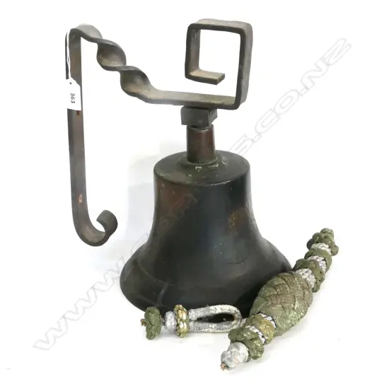 SHIP'S BELL w BRACKET,  NAME COMMODORE AND DATED 1879. H.310mm