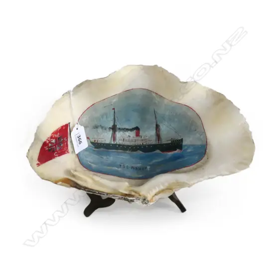 PAINTED CLAM SHELL DEPICTING THE USSCo, T.S.S. NAVUA. W.280mm
