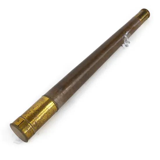 (M10) BRASS SINGLE DRAW TELESCOPE, PIGSKIN BOUND. L.630MM CLOSED