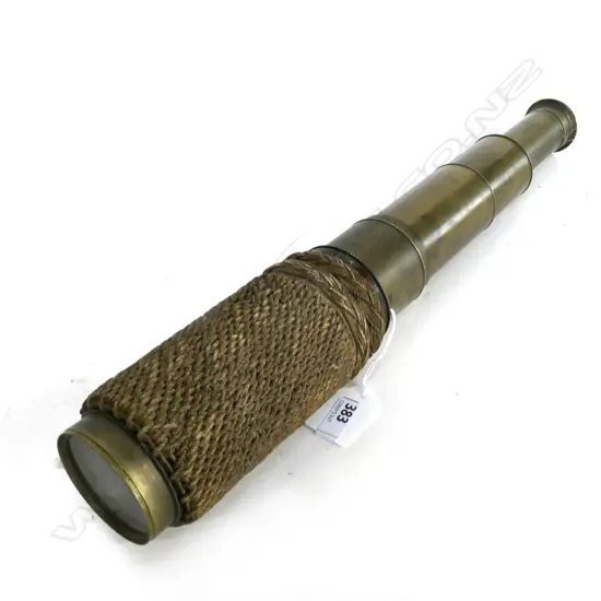 7 SECTION 'ADAMS NEW PATENT PORTABLE TELESCOPE, FLEET ST. LONDON' BRASS w ROPE BINDING. OBJECT LENS AF. CLOSED 210mm