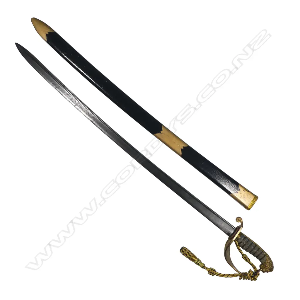 Victorian Period 1827 Pattern British Naval Officers Levée or Dress Sword with smaller 26¼" single fullered curved blade with a quill point by Gillott  36 Strand London, Image 1++