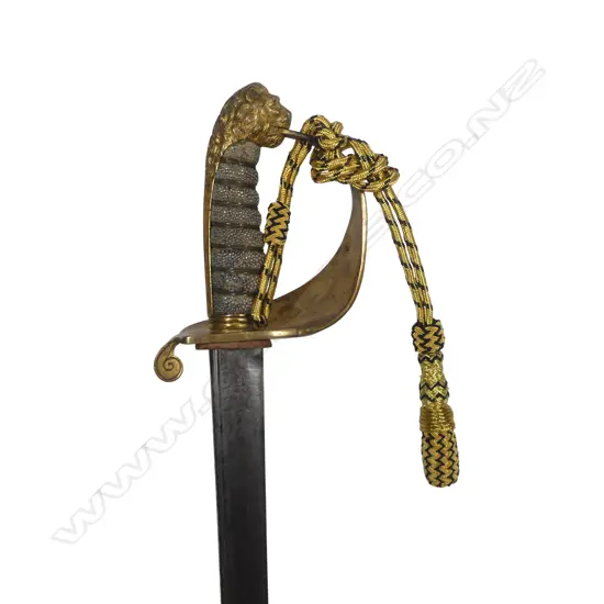 Victorian Period 1827 Pattern British Naval Officers Levée or Dress Sword with smaller 26¼" single fullered curved blade with a quill point by Gillott  36 Strand London,