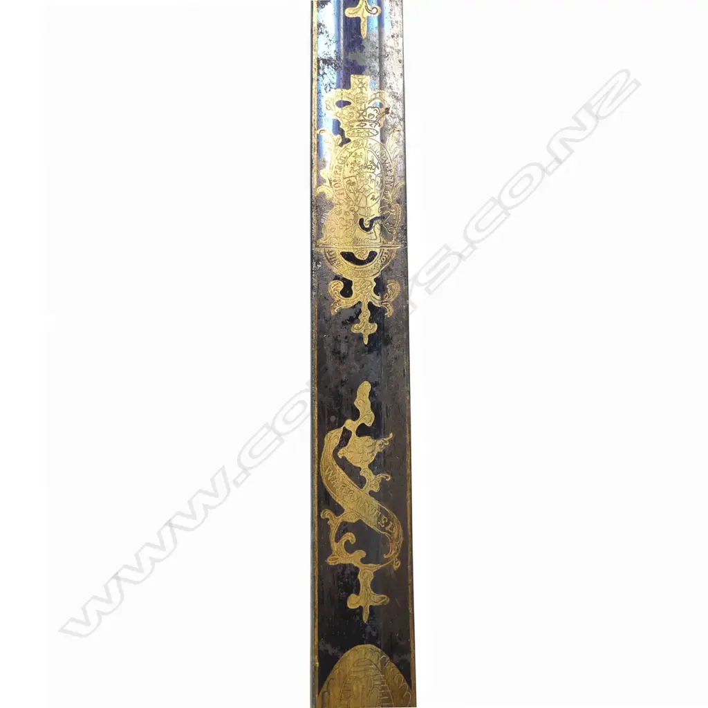 1796 Pattern Infantry Officers Sword, 31" gilded and blued blade with folding shell guard, by 'Woolley & Deakin' c.1800 Image 1++