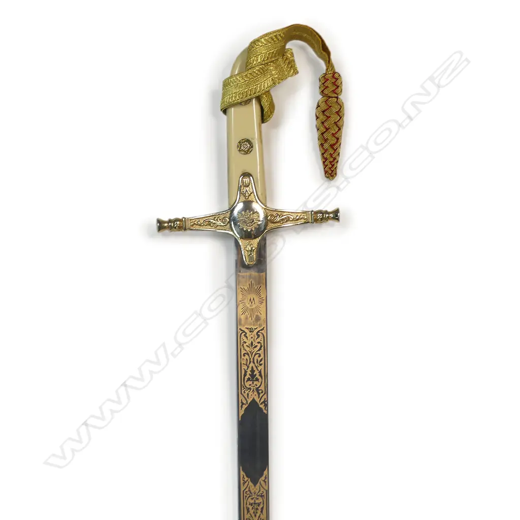 1831 Pattern Mameluke Sword replica with Wilkinson Sword etching. 31" unsharpened blade etched with the coat of arms of Malaysia on both sides Image 1++
