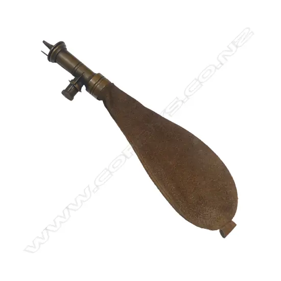 Suede leather bag shape shot flask with Irish charger head to dispense  L.300mm