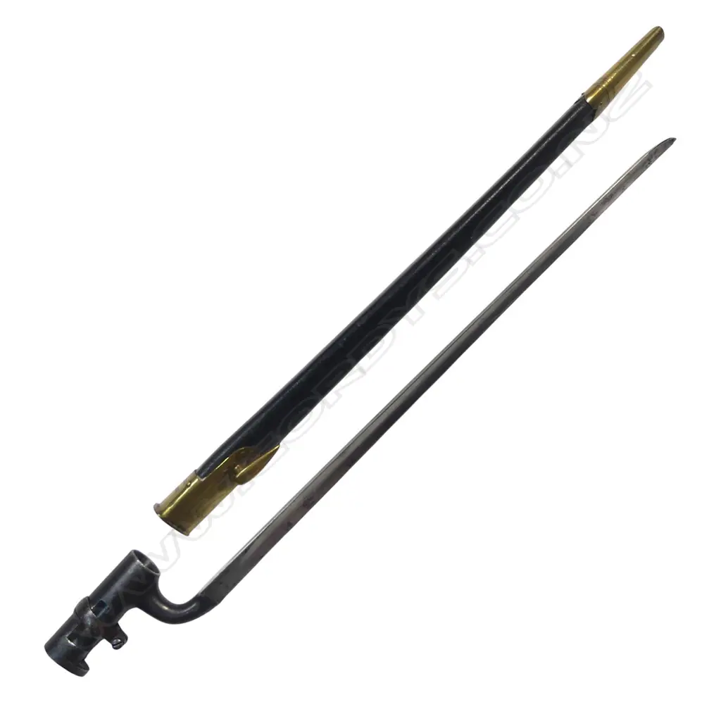 Pattern 1853 triangular bladed socket bayonet by F. Preston, Manchester, for the Snider rifle. Good condition, with excellent scabbard with brass fittings. Image 1++