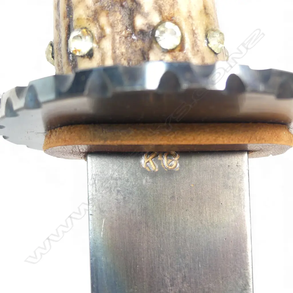 Antler handled spear point sword  28¾" unfullered blade with heavily etched pattern highlighted with gilding, Image 1++