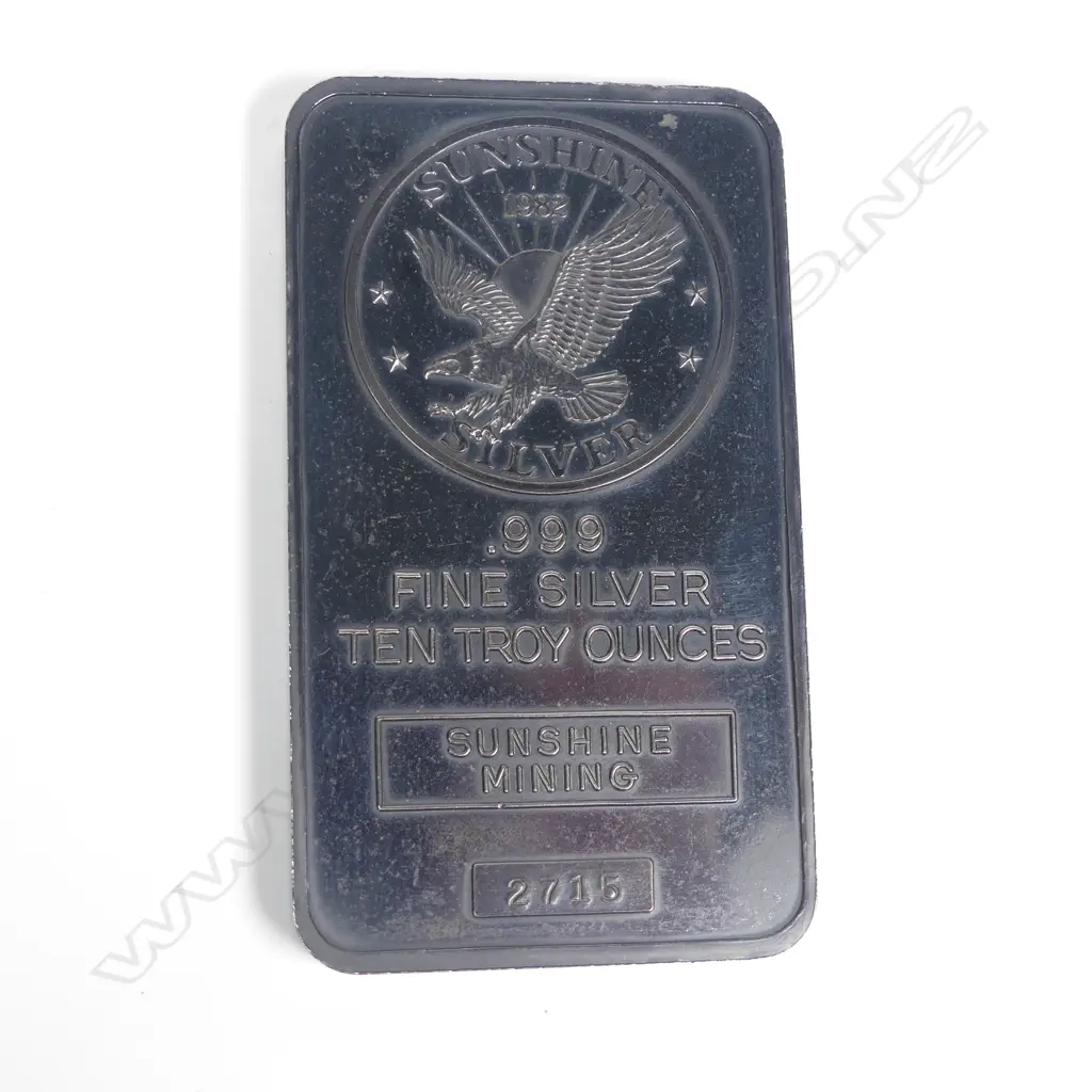 .999 Fine Silver 10 Troy Ounces 1982 Sunshine Mining Bullion Ingot #2715 Image 1++