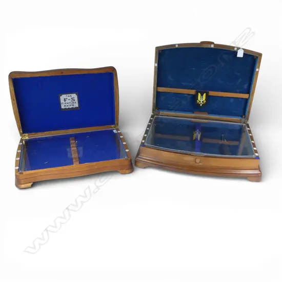 Two walnut cutlery canteens fitted to display knives