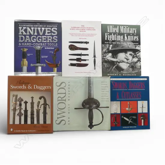 Six fighting knives daggers and sword reference / guide books,