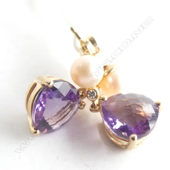 9CT AMETHYST & PEARL DROP EARRINGS