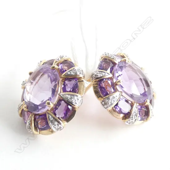 9CT AMETHYST & DIAMOND EARRINGS