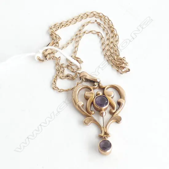 EDWARDIAN 9CTGOLD PENDANT NECKLACE PALE PURPLE AMETHYST 3.6 GRAMS