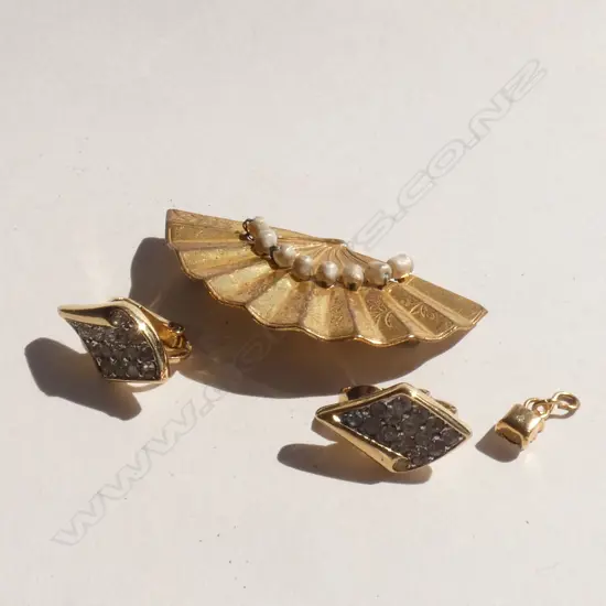 MIRIAM HASKELL COSTUME JEWELLERY BROOCH + PENDNT & TITANIC EARRINGS