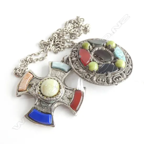 SCOTTISH CELTIC PEWTER NECKLACE & BROOCH 