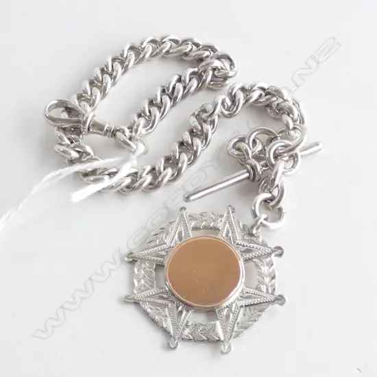 STG SILVER FOB CHAIN w. GOLD RONDELLE 53 GRAMS