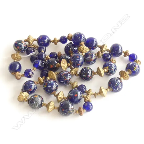 VENETIAN STYLE BLUE GLASS BEAD NECKLACE L.900mm