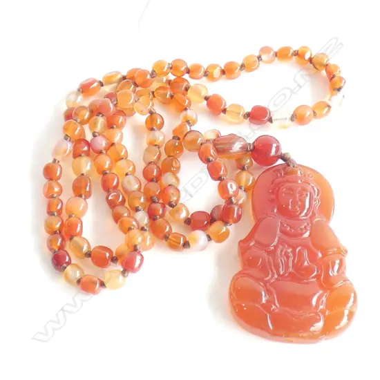 CARNELIAN NECKLACE w. QUAN YIN PENDANT L.700mm