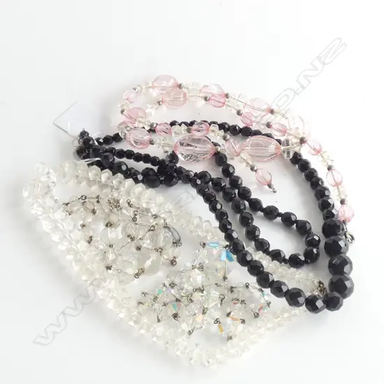 TWO STRINGS JET BEAD NECKLACES  & 4 CRYSTAL BEAD NECKLACES
