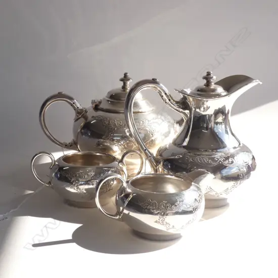 4 PCE SHEFFIELD SILVER PLATE TEASET; TEAPOT / COFFEE POT / JUG & SUGAR BOWL