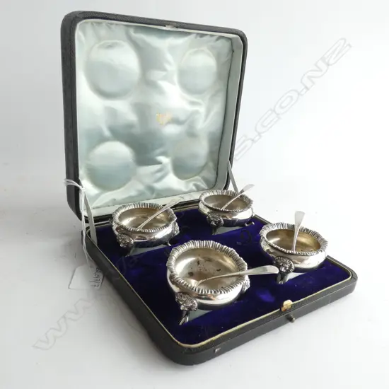 4 STG SILVER SALTS, BOXED 258GM, SOME PITTING