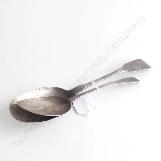 2 GEORGIAN STG SILVER SPOONS; DESERT & TABLE 79 GRAMS TOTAL