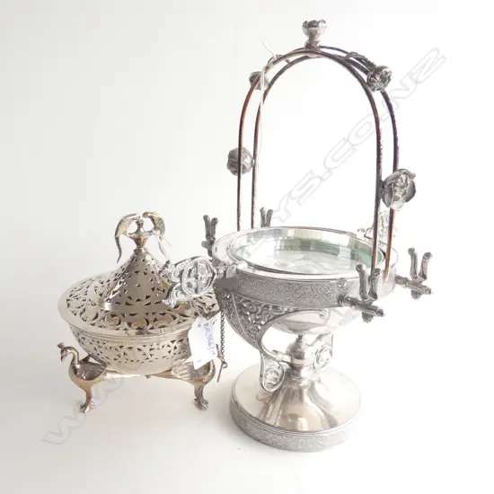 2 SILVER PLATE DISHES; BUTTER COOLER H. 300mm & LIDDED SWEETS DISH 135mm dia 