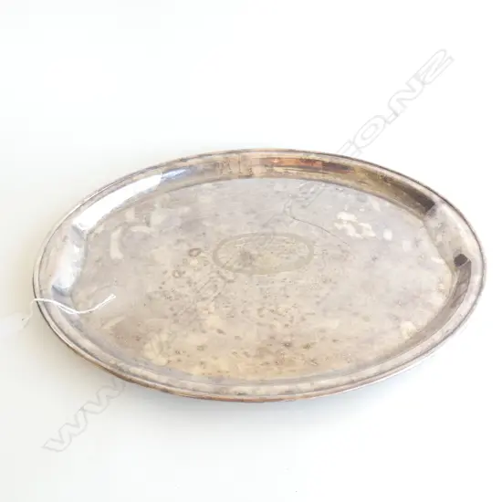 LG OVAL SILVER PLATE TRAY - ENGRAVED OTAKI MAORI RACING CLUB - 1963  505 X 380MM