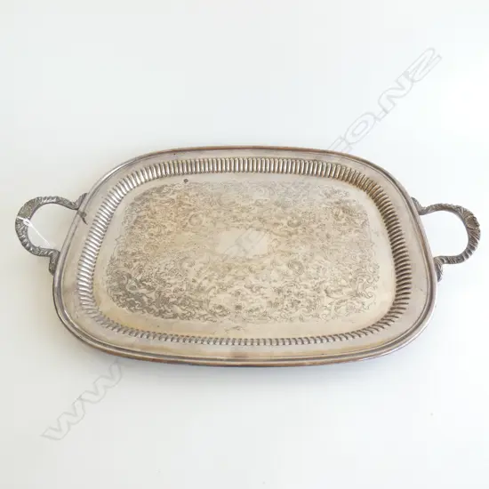 LG 2 HANDLED SILVER ENGRAVED TRAY L 560(WITH HANDLES) X 350MM