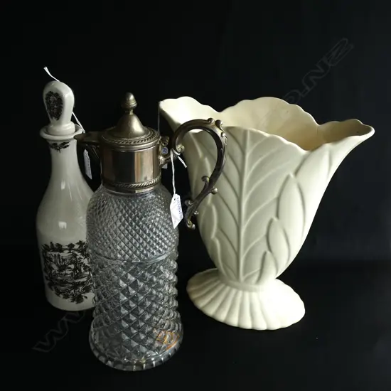WHITE BESWICK VASE H.280mm, JUG & COALPORT BOTTLE 