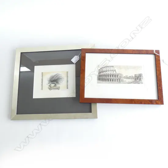 ALISON GREENHORN HEDGEHOG W/C 2000 + SIGNED ETCHING OF ROME COLOSSEUM & ARCH 75x185mm 60/150