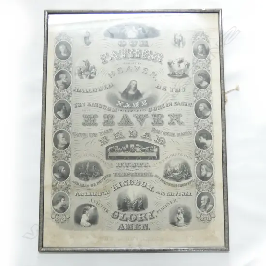 OLD FRAMED ENGRAVING -  'THE LORDS PRAYER' POSTER 660 X 495MM